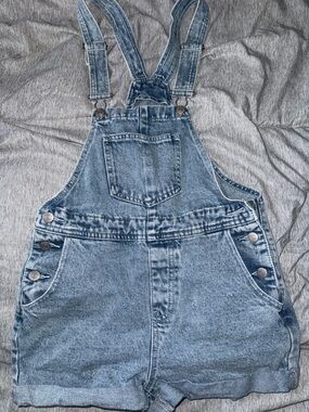 SHEIN Light Blue Denim Short Overalls
